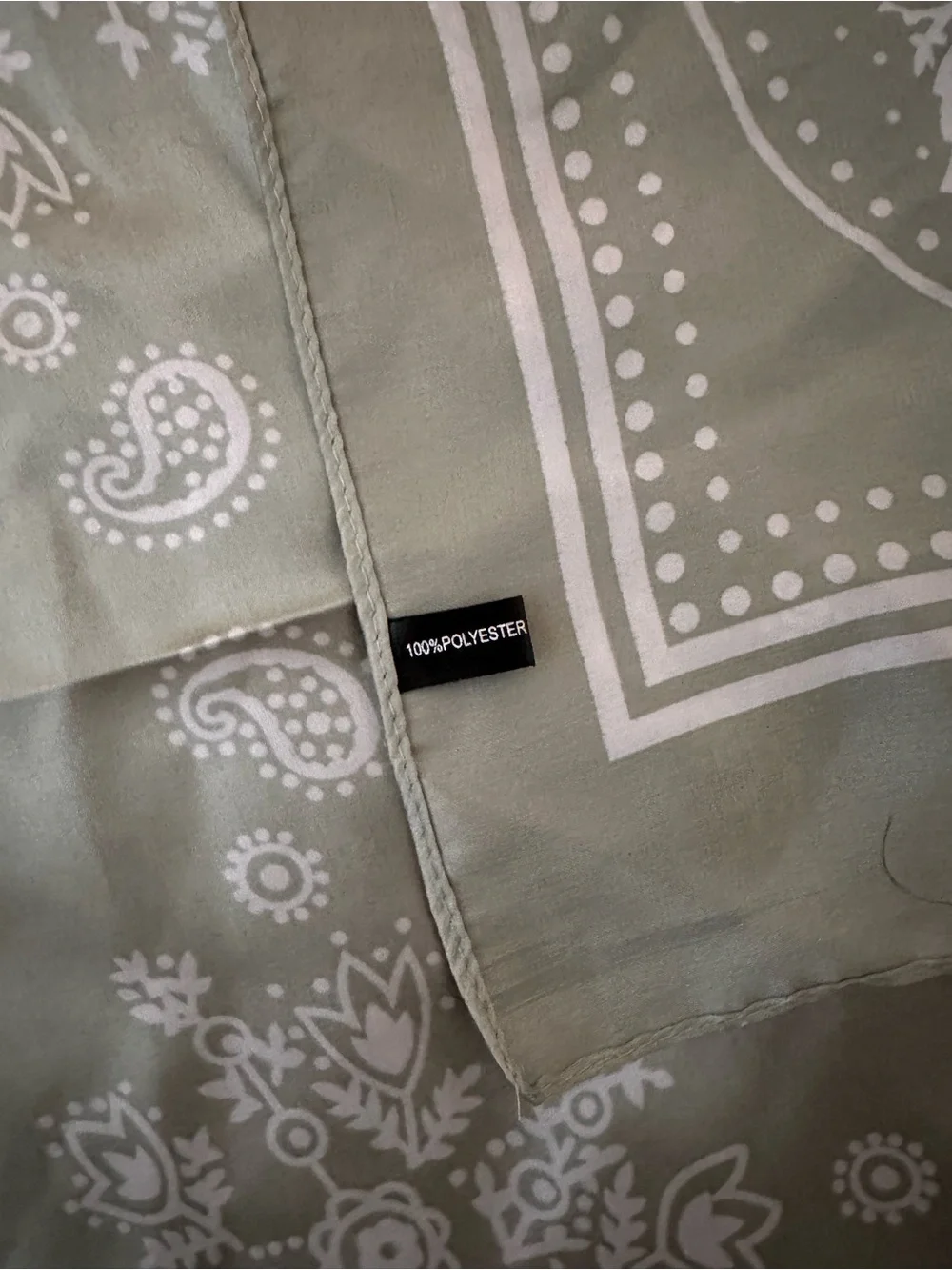 Sage Green Paisley Print Satin Square Scarf Bandana Boho Grandma Core